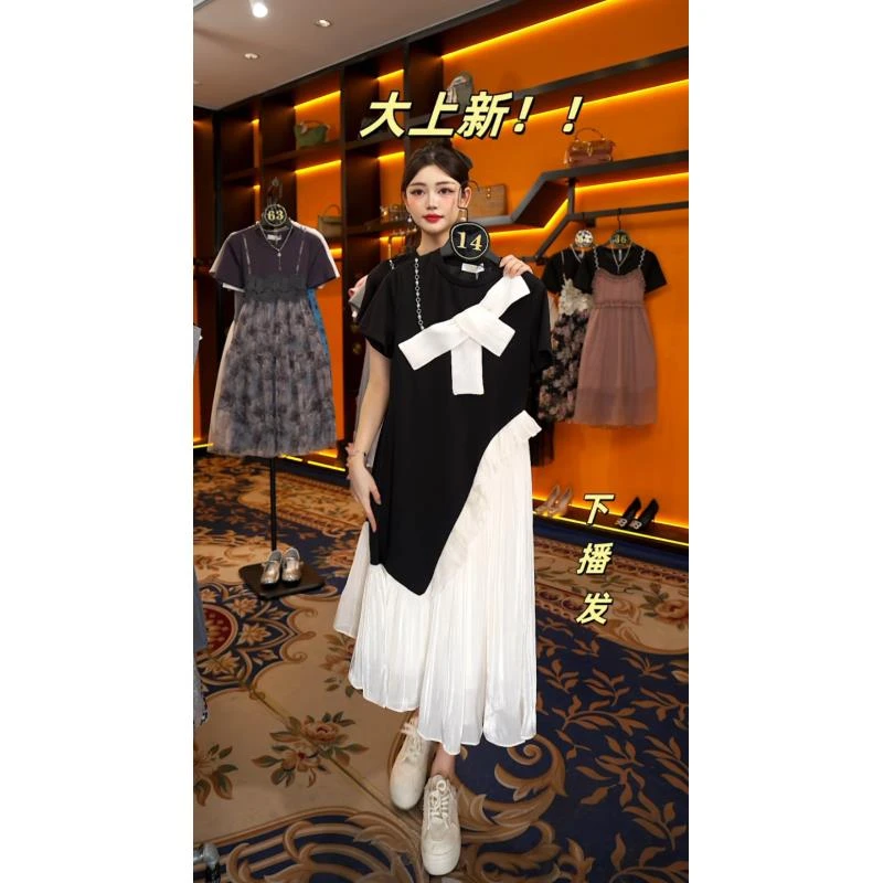 【Linda】【94】法式浪漫风拼接设计感圆领微胖显瘦连衣裙JC-A3117