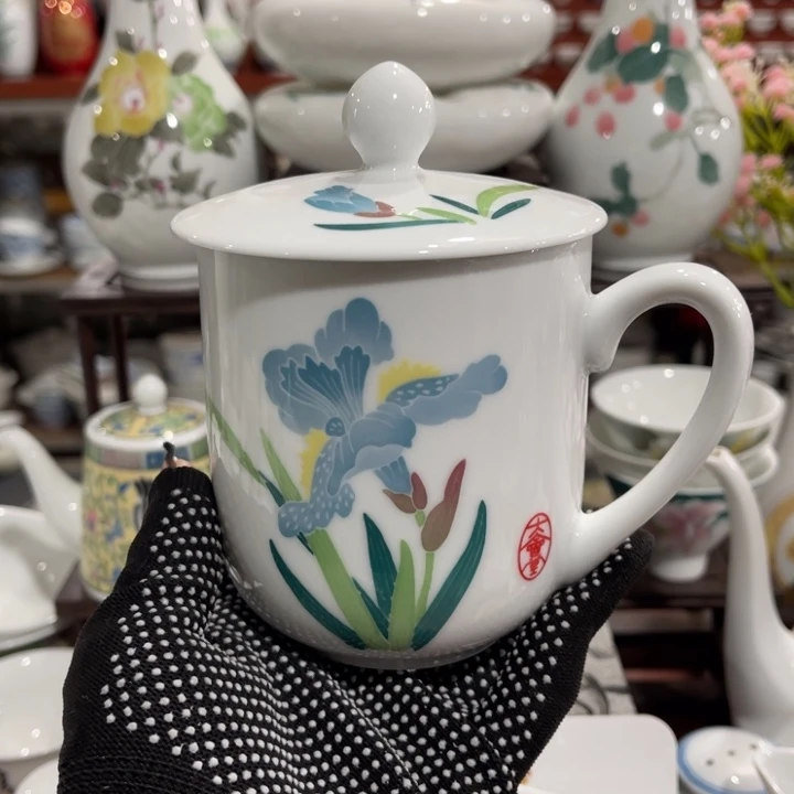 陶瓷醴陵手绘釉下五彩420毫升杯