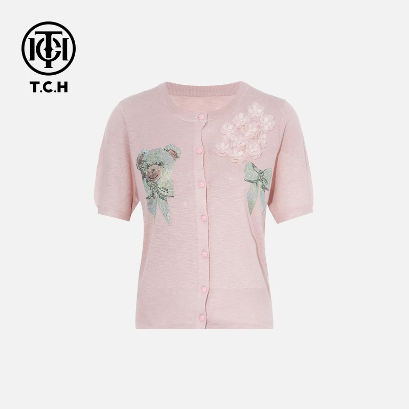 TCH烫钻工艺新时尚淑女百搭新潮流开衫女T75B43E5002轻奢tch