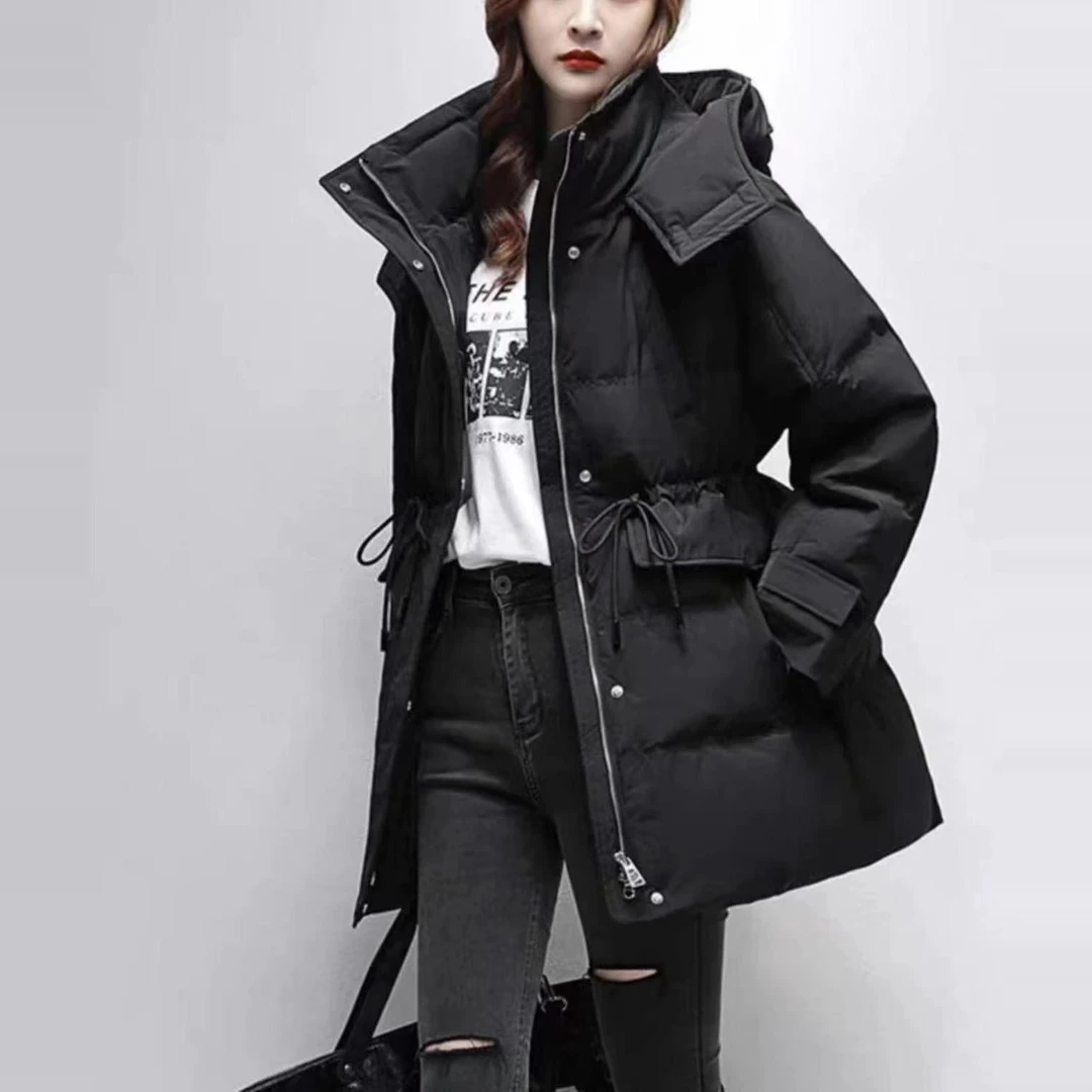 17597冬季新款时尚百搭高级韩版中长款连帽羽绒服