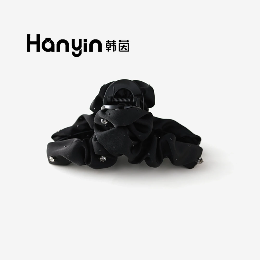 11cm高级轻奢气质黑色褶皱繁星点点精致云朵发夹