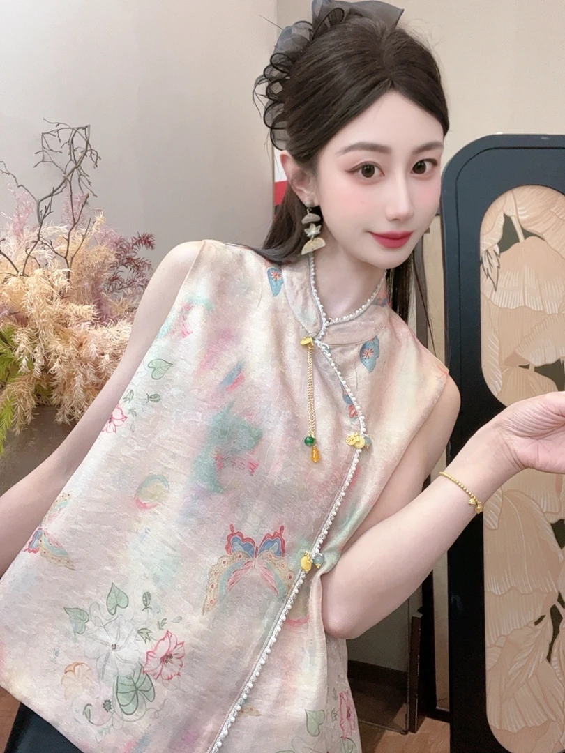 【小美满】夏季薄款百搭显瘦新中式短袖女日常时尚气质宽松提花