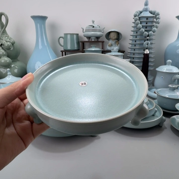 摆件微瑕汝窑仿古釉三足洗中号