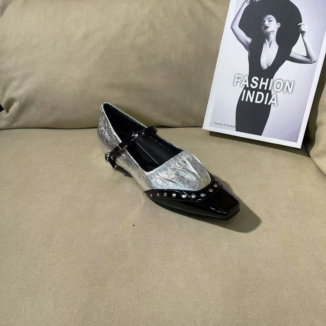 1007【森隐】法式方头低跟浅口一字带手工单鞋A【2cm】