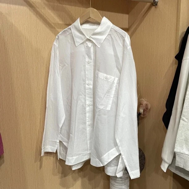 长袖简约风日系简约长袖衬衫百搭纯色宽松秋季设计师春季