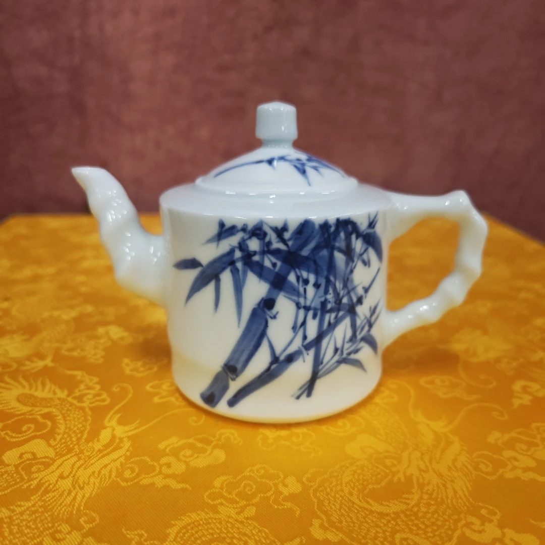 【景德镇】高温陶瓷，W茶道青花竹节壶瓷流水