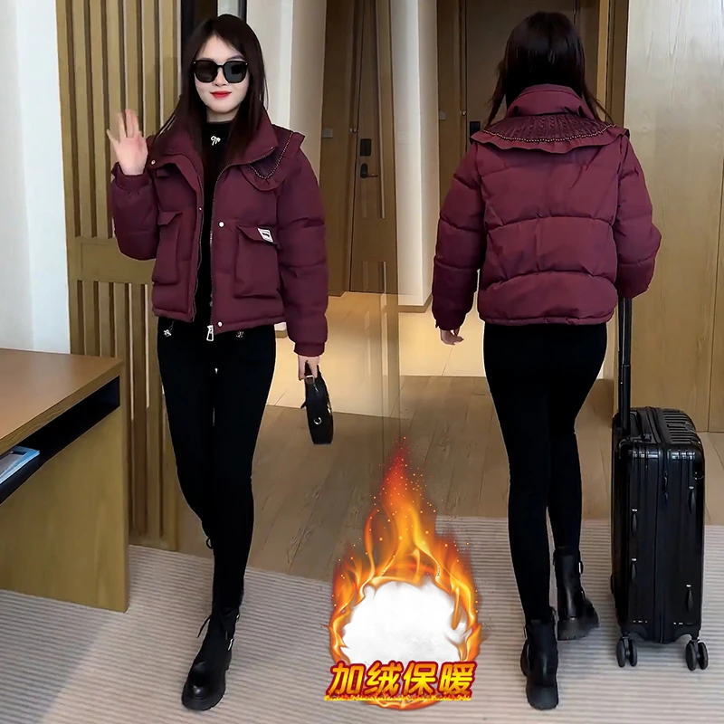 加绒保暖时尚洋气棉服女2025年冬季新款设计感宽松显瘦短款面包服