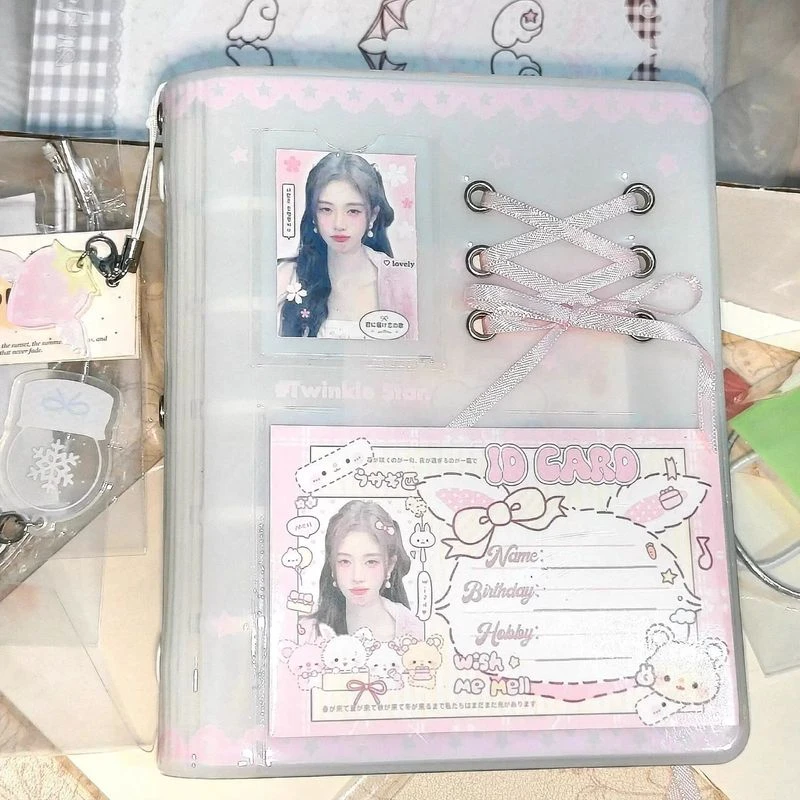 ins蕾丝绑带甜美m5活页PVC蝴蝶结手账本内页内芯挡板3寸卡册相册