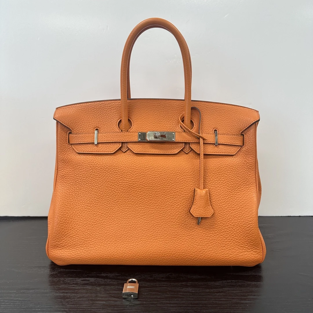 95新 Hermes/爱马仕 Birkin35银扣橙色93手提包 10717