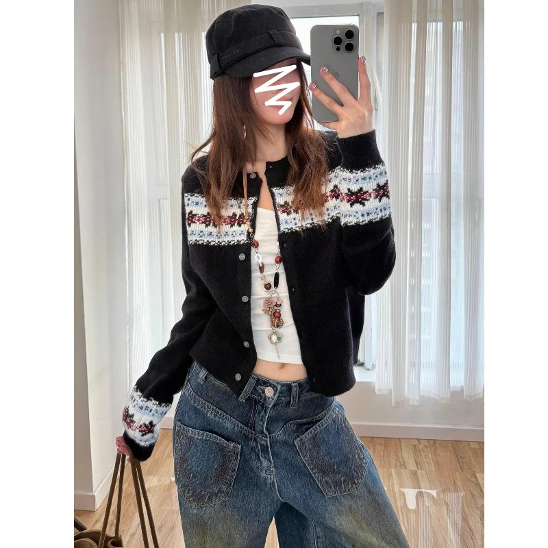 【北欧冬日】法式复古秋冬氛围感时尚气质拼接设计针织开衫毛衣外套