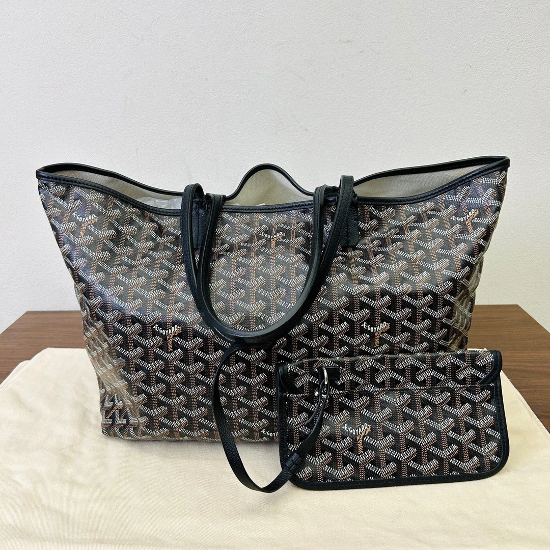 99新 Goyard 中号黑色老花购物袋 托特包