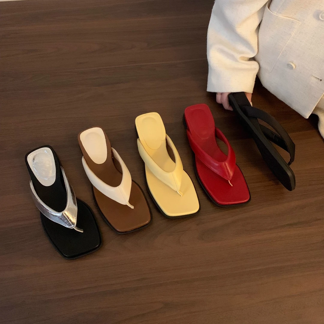 增高4CM时尚坡跟人字拖夹脚拖鞋女鞋外穿夏季银色沙滩鞋小众凉鞋