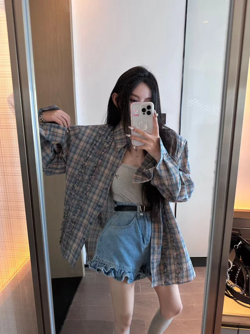 宽松大版格子衬衣