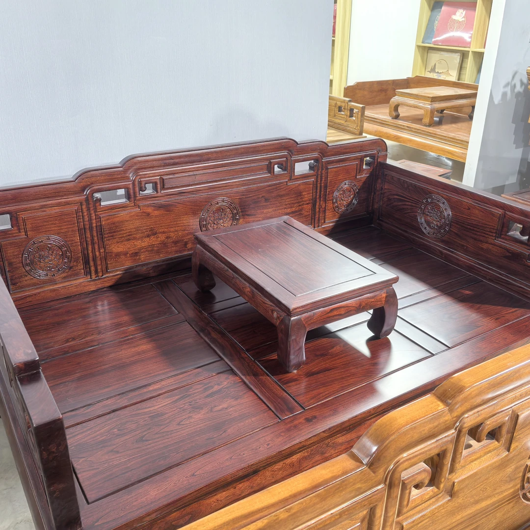 2米长1.2米宽，加高加大国色天香罗汉床，全榆全榫卯结构，实木大床