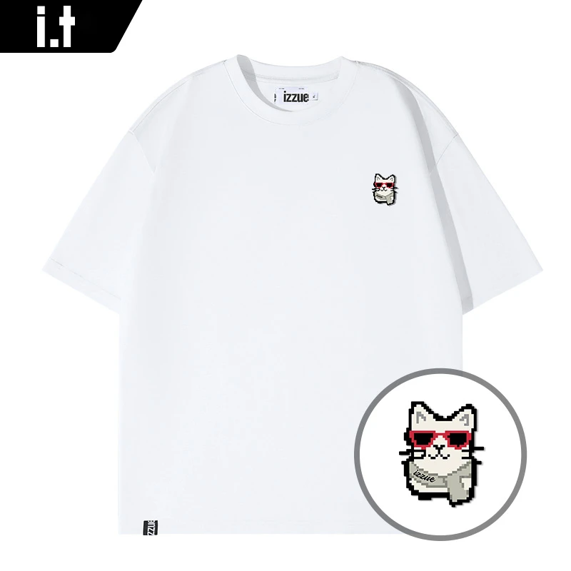i.t izzue像素风男生短袖t恤夏季情侣圆领宽松重磅纯棉潮流男装Y