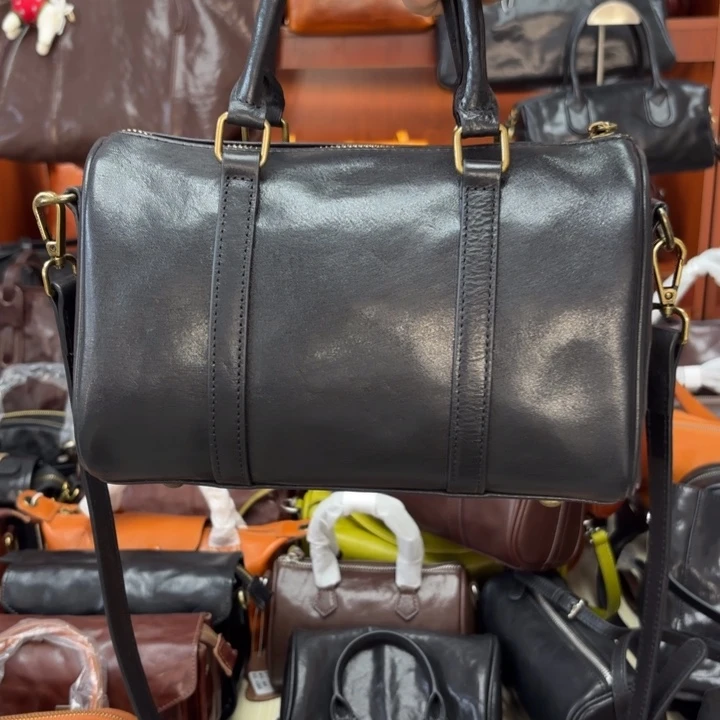 头层牛皮黑色波士顿