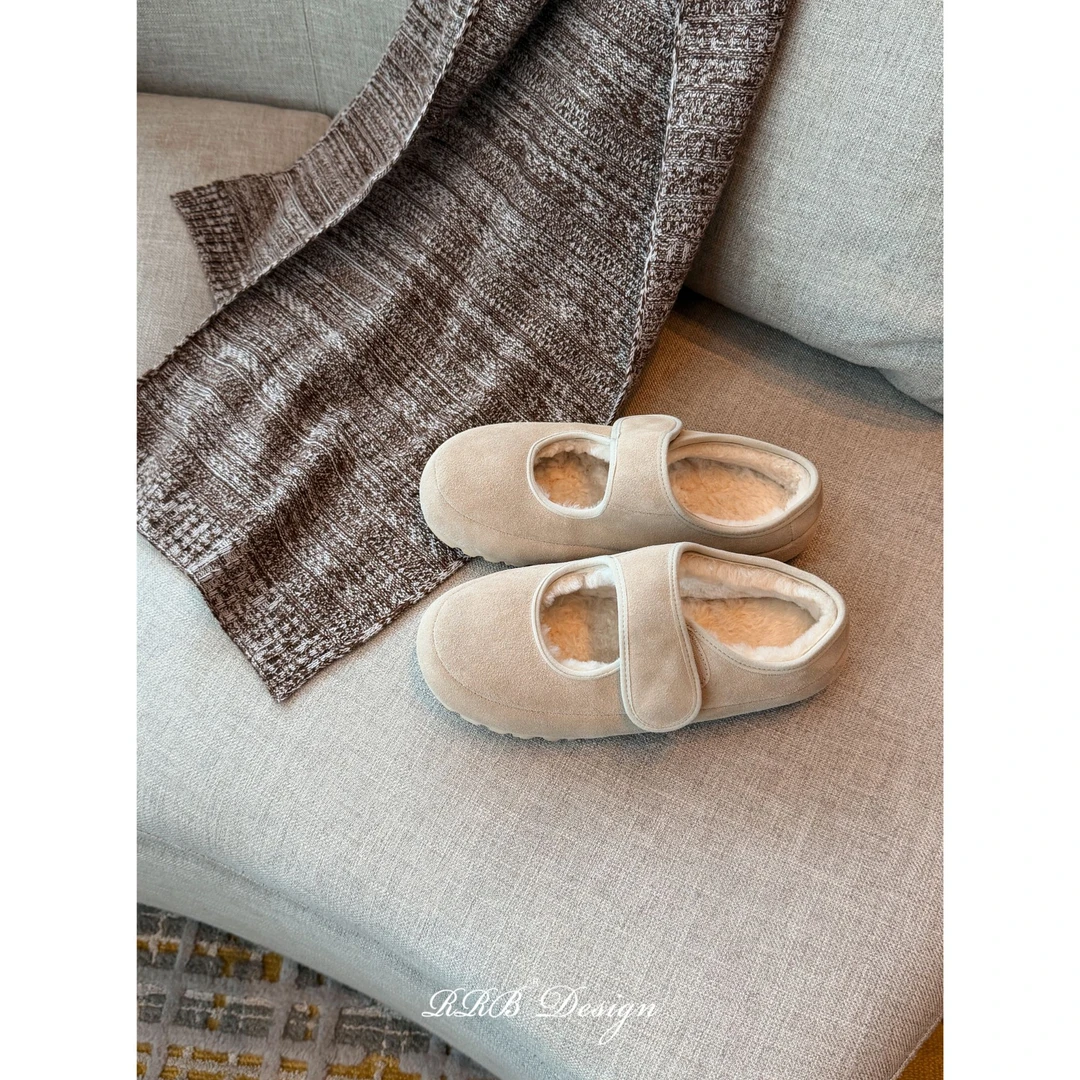 RRB Design 时尚百搭保暖加绒魔术贴包头乐福鞋