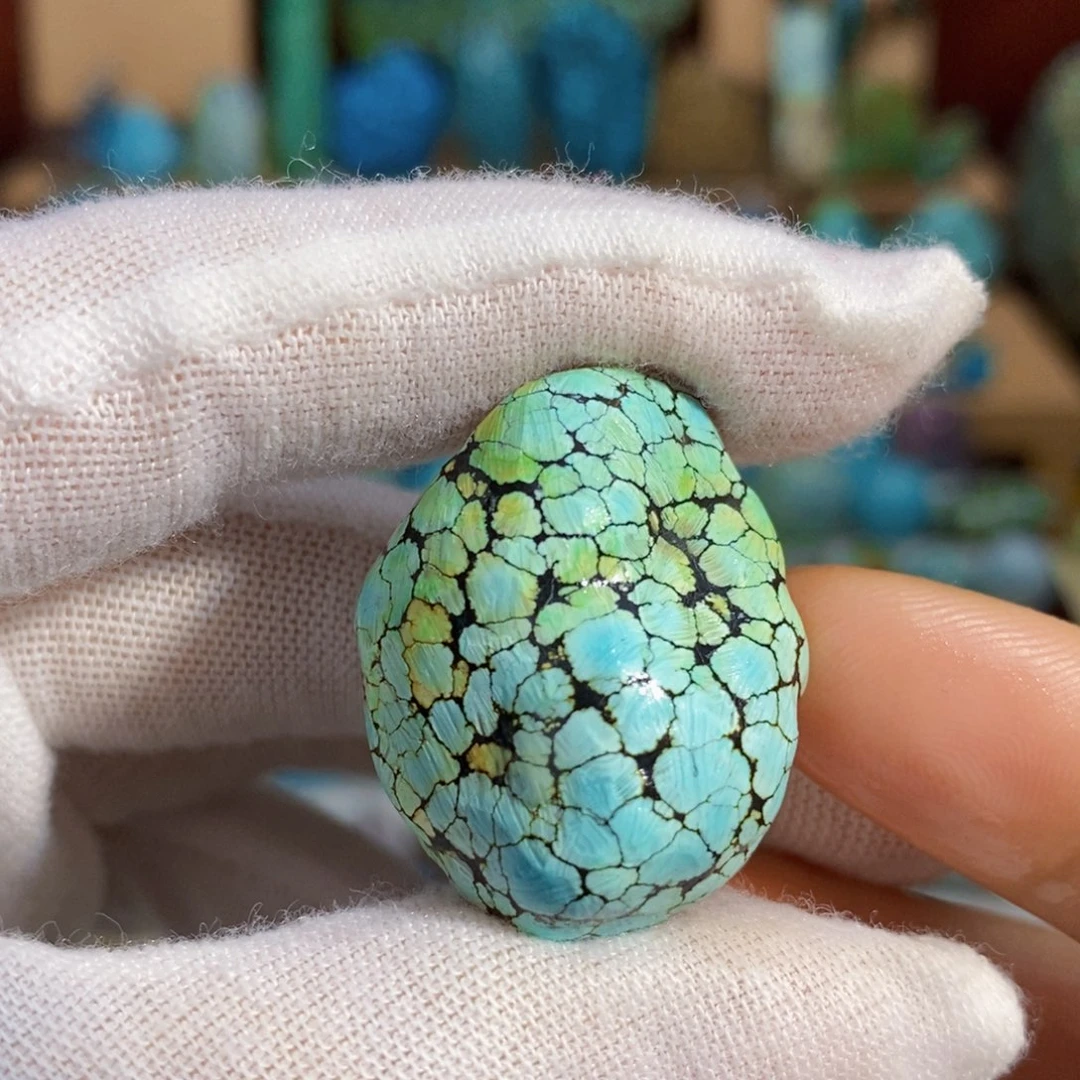 定制绿松石三彩网花吊坠