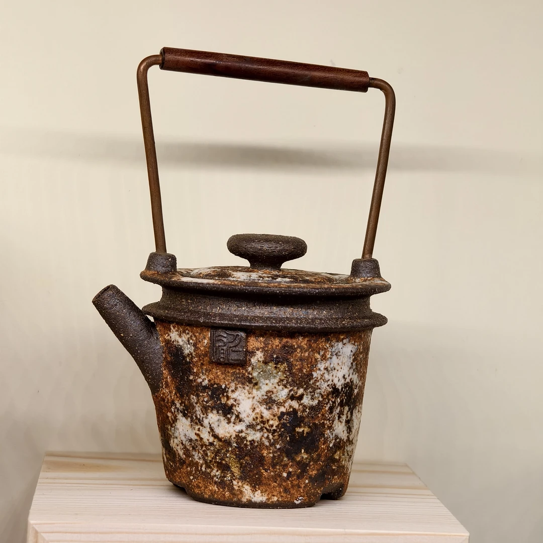 陶艺家李仁嵋纯手工岩矿提梁壶泡茶壶茶具
