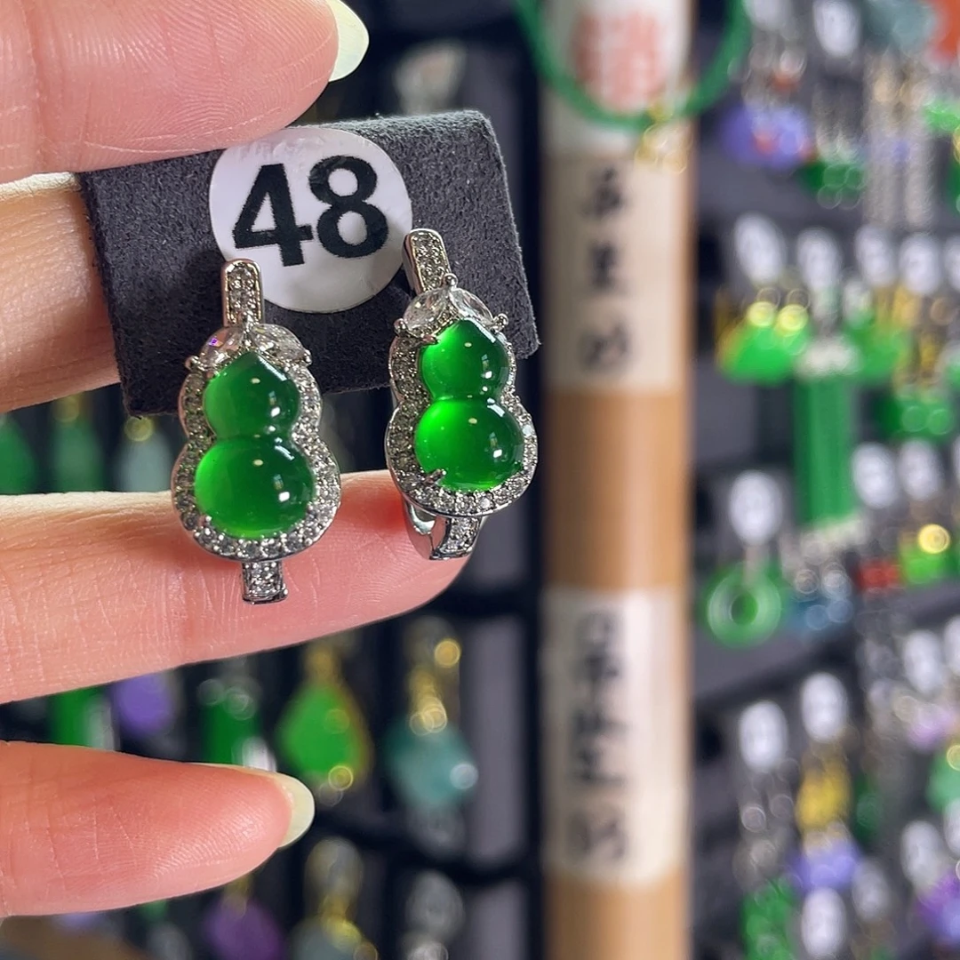 翡翠银S925镶嵌耳饰48