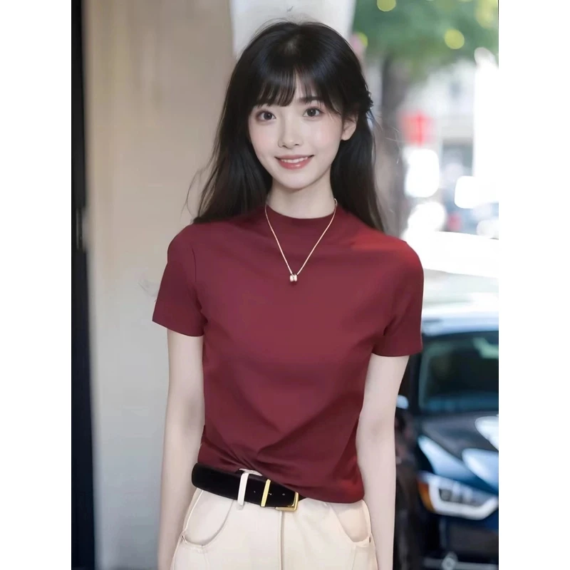 【92棉正品】时尚百搭短袖显瘦上衣款女长袖休闲夏季简约洋气t恤女