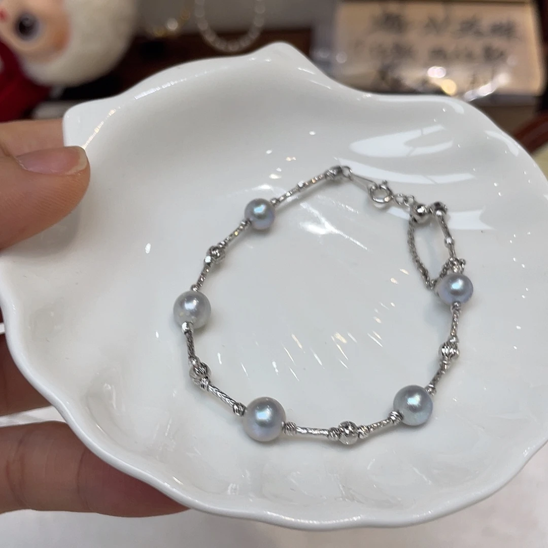 银S925镶嵌手绳海水珍珠