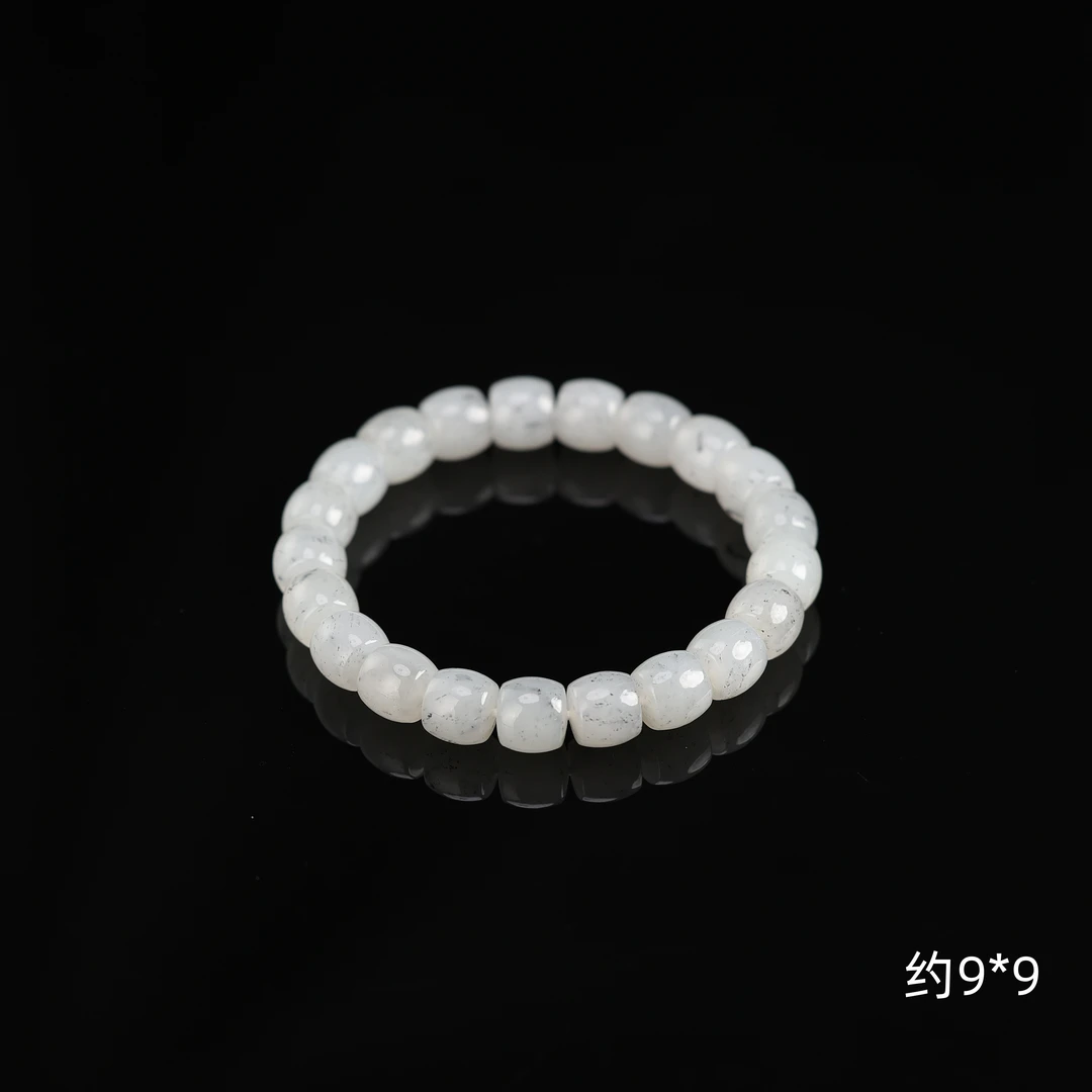 “西施”严选精品和田玉高色青花点墨黑山料9mm大直切手串