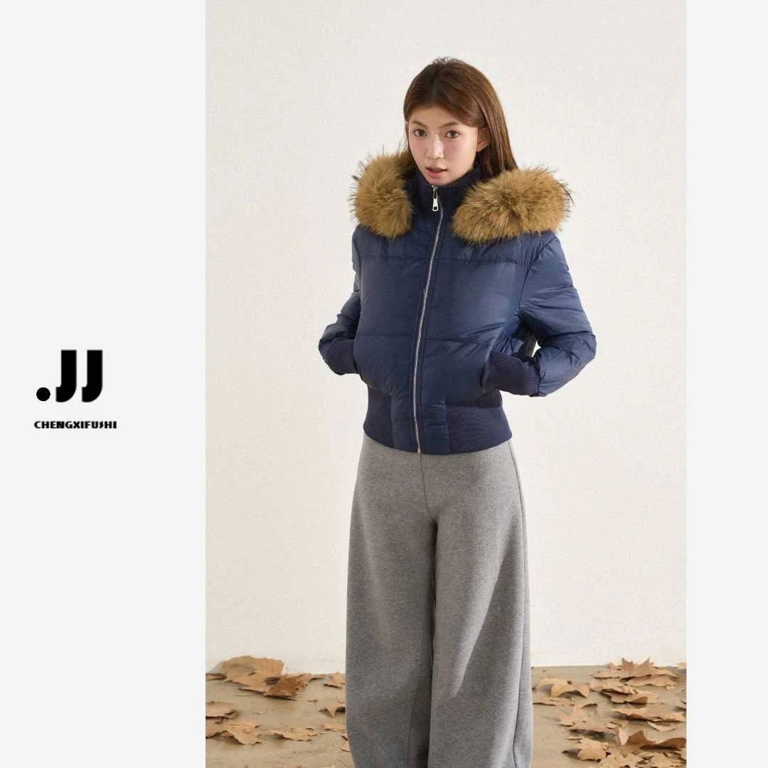 H1553【雾中雪境】冬季羽绒服百搭显瘦连帽休闲感收腰外套女