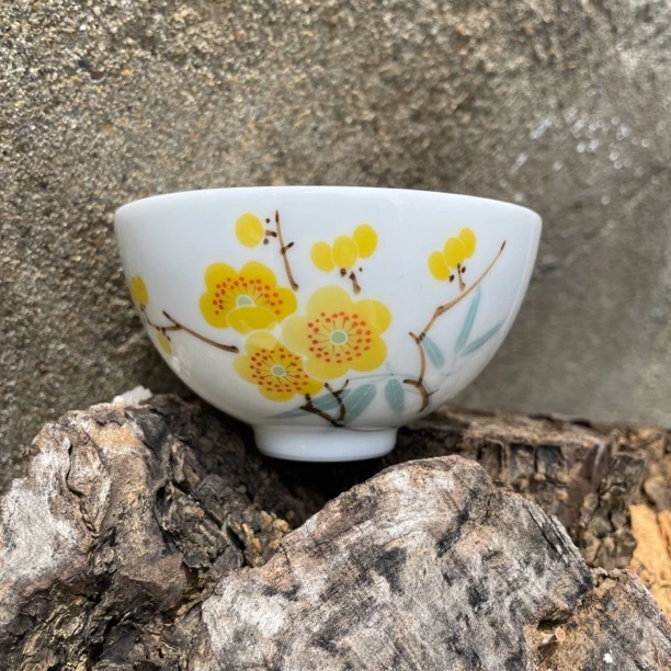 景德镇高温陶瓷手工手绘翠竹黄梅家用主人品茗茶杯鸡心杯