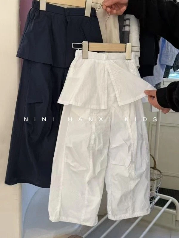 女童潮流工装裙裤2025夏季女宝宝洋气时髦百搭小众拼接屁帘休闲裤