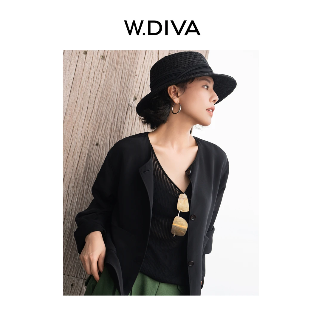 W.Diva【玄缎流光】30MM重磅桑蚕丝极简多层次双贴袋外套53C172404