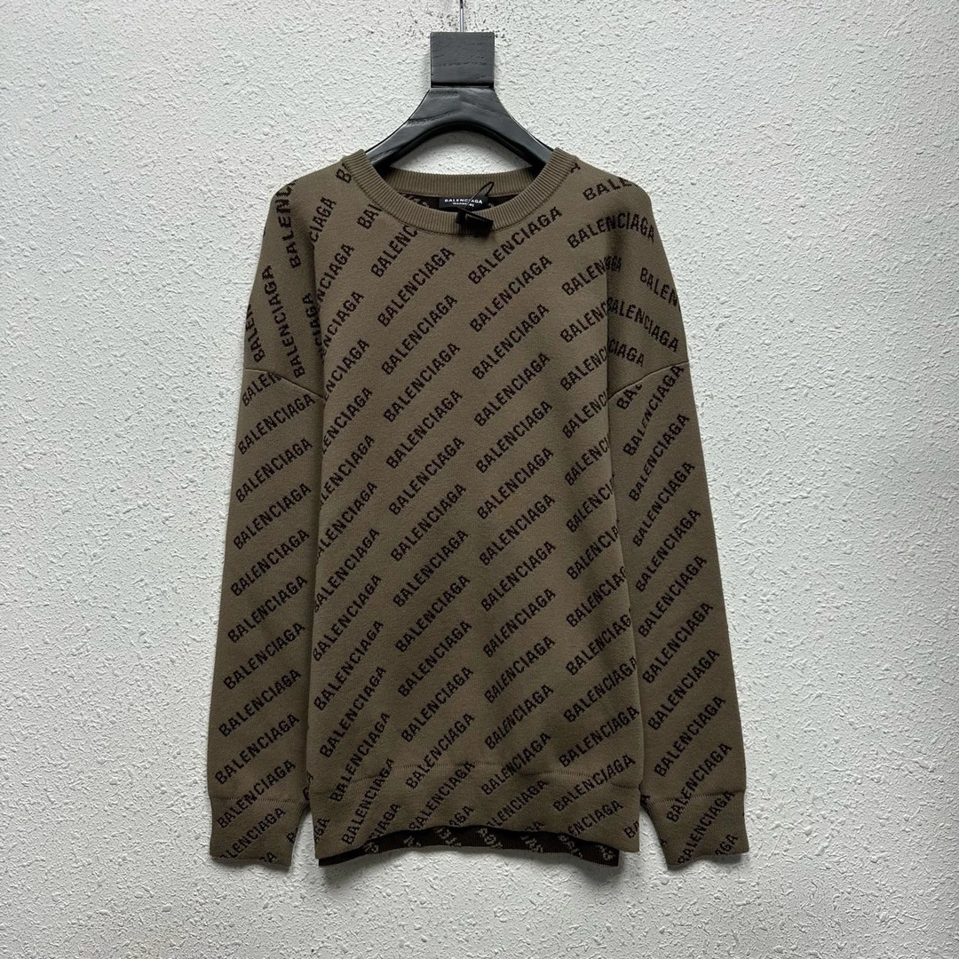 未使用 Balenciaga/巴黎世家 弹幕棕满印LOGO羊毛衣 XS码 DY11320