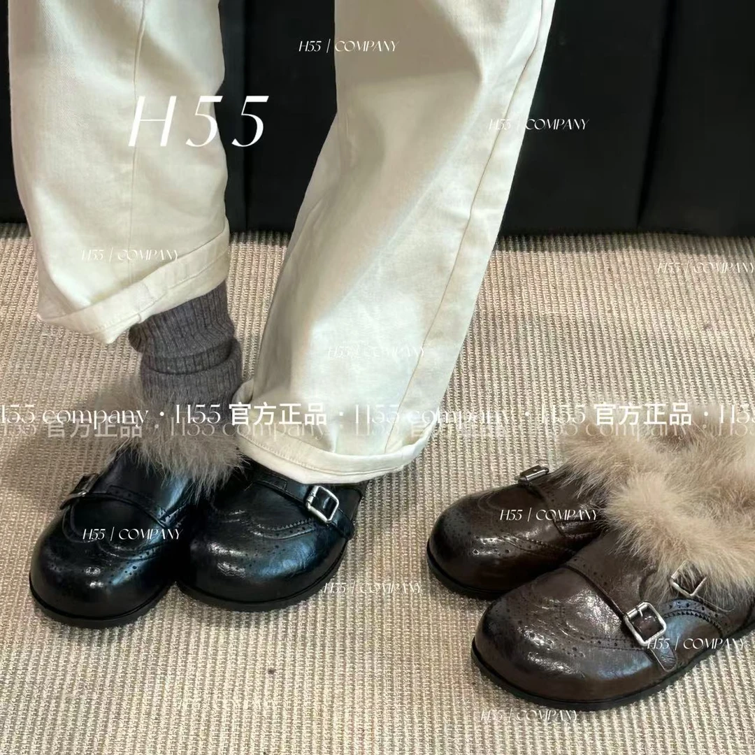 H55女鞋巴洛克风毛毛芒果头博肯鞋加绒防滑新款千金风59-3076-YY