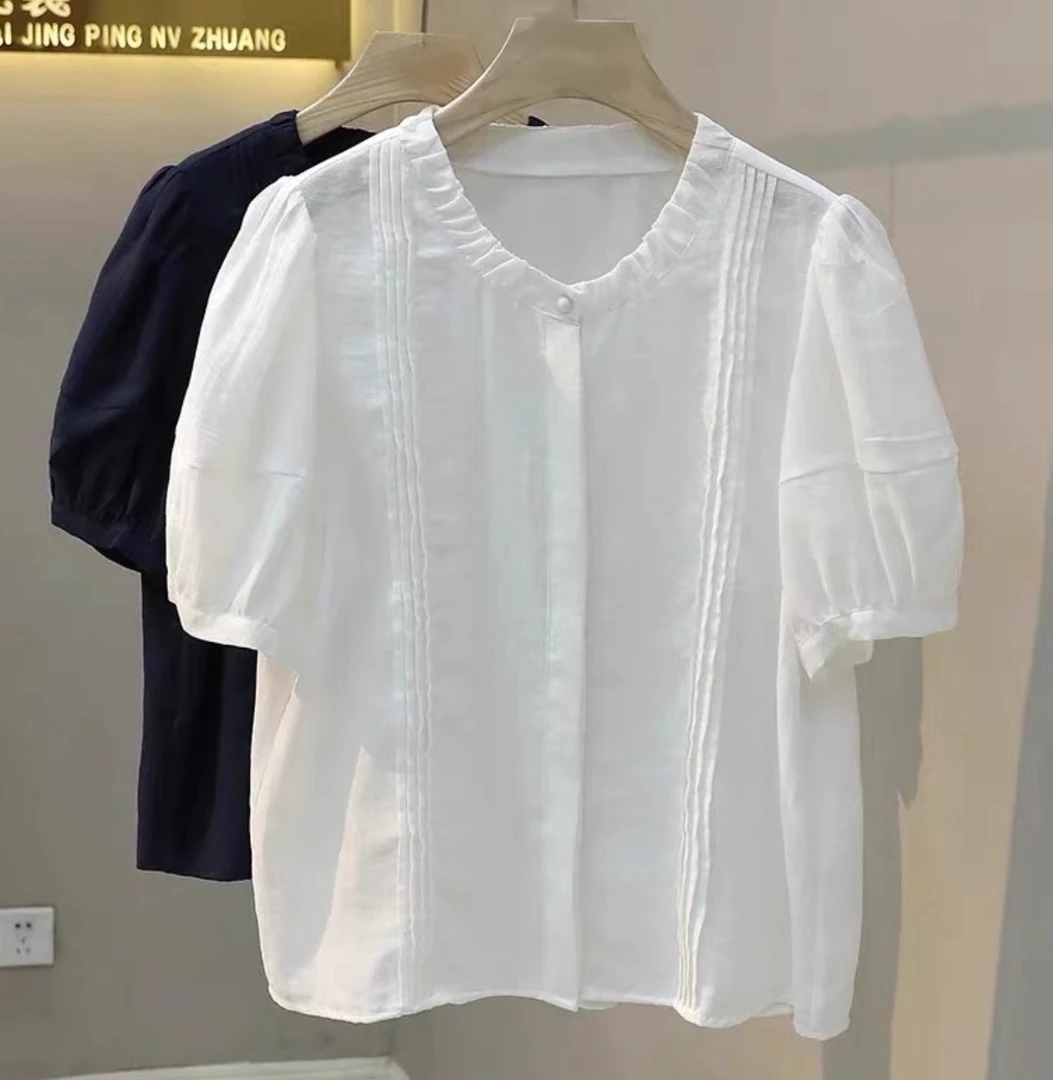 【墨涵精选】气质百搭时尚简约刺绣大气显瘦百搭气质波点休闲衫439