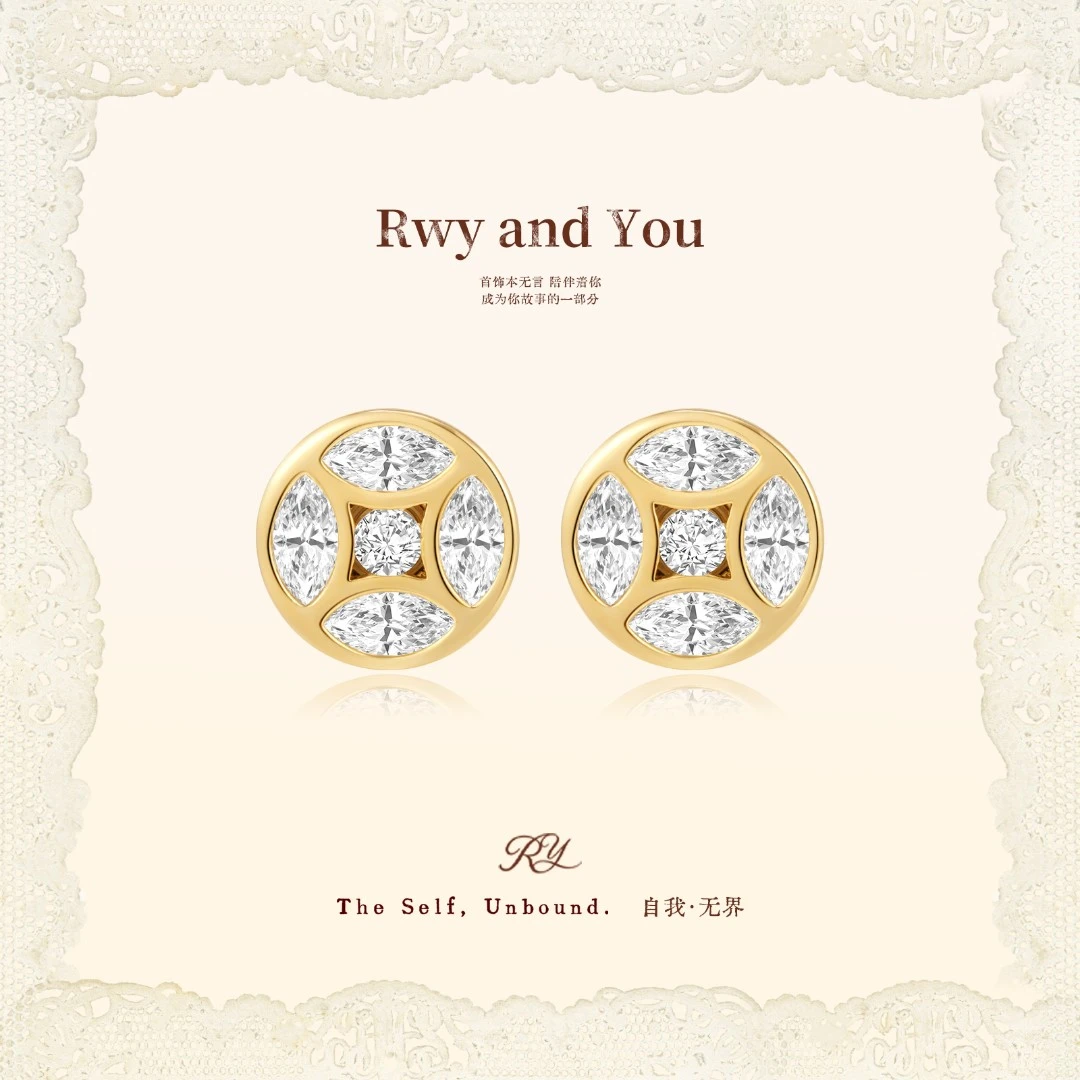 铜合金耳饰 Riches Vibe【大转特赚】极闪铜钱马眼镶嵌轻奢耳钉