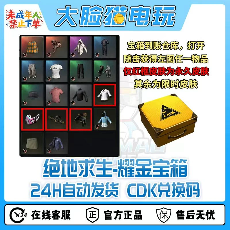 绝地求生PUBG皮肤耀金宝箱运动上衣白色东南亚宝箱CDK兑换码