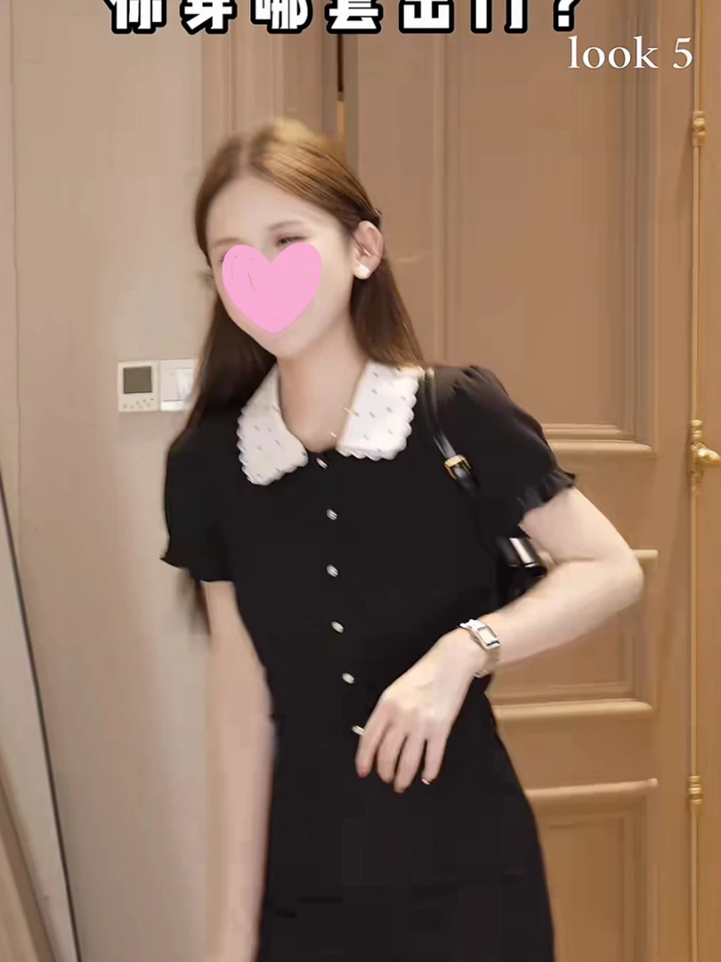 周楚楚同款女装新款黑色时尚设计感小衫夏季法式气质显瘦短袖上衣