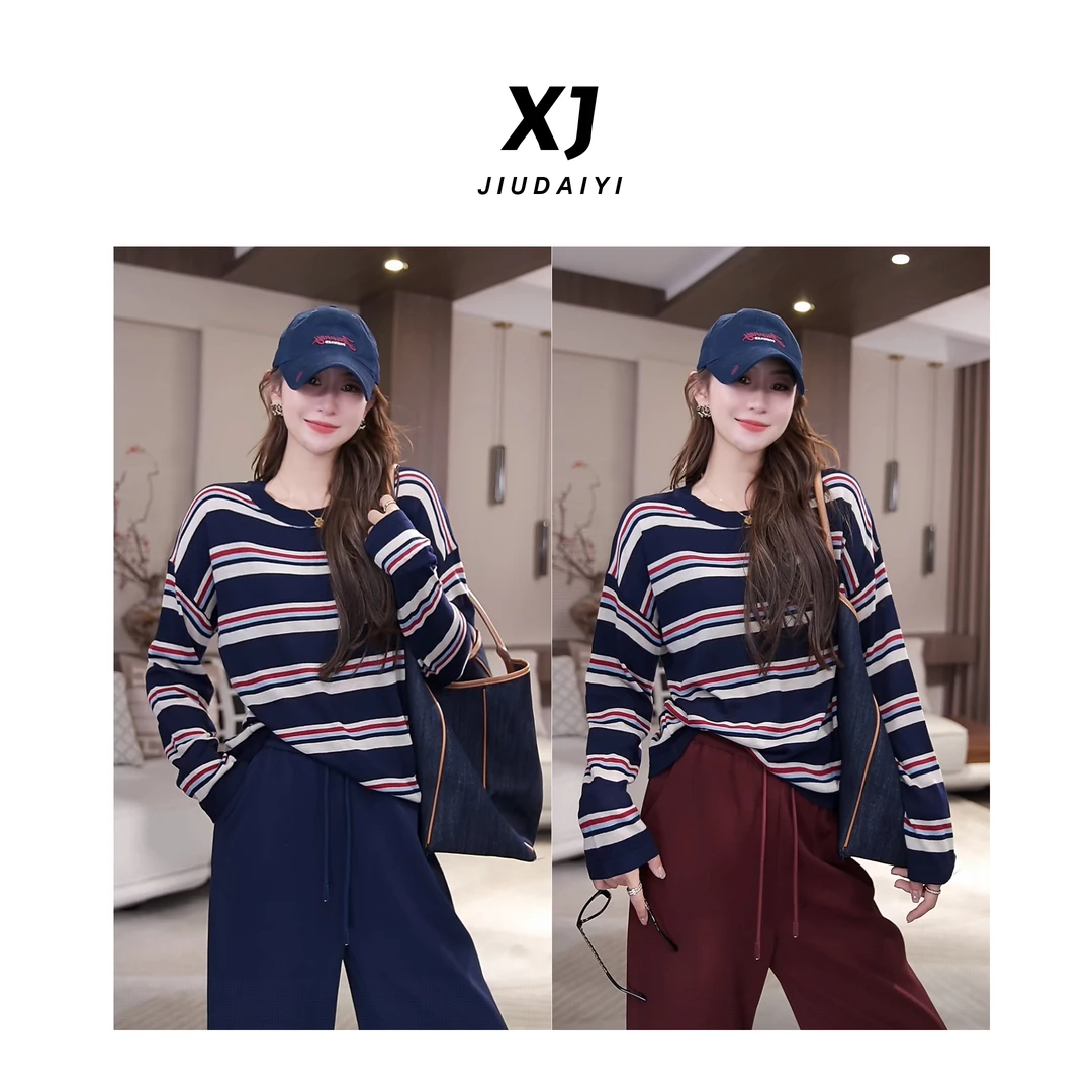 玖黛衣【罗马画报】新款时尚百搭休闲显瘦长袖羊毛衫 XSJ42100