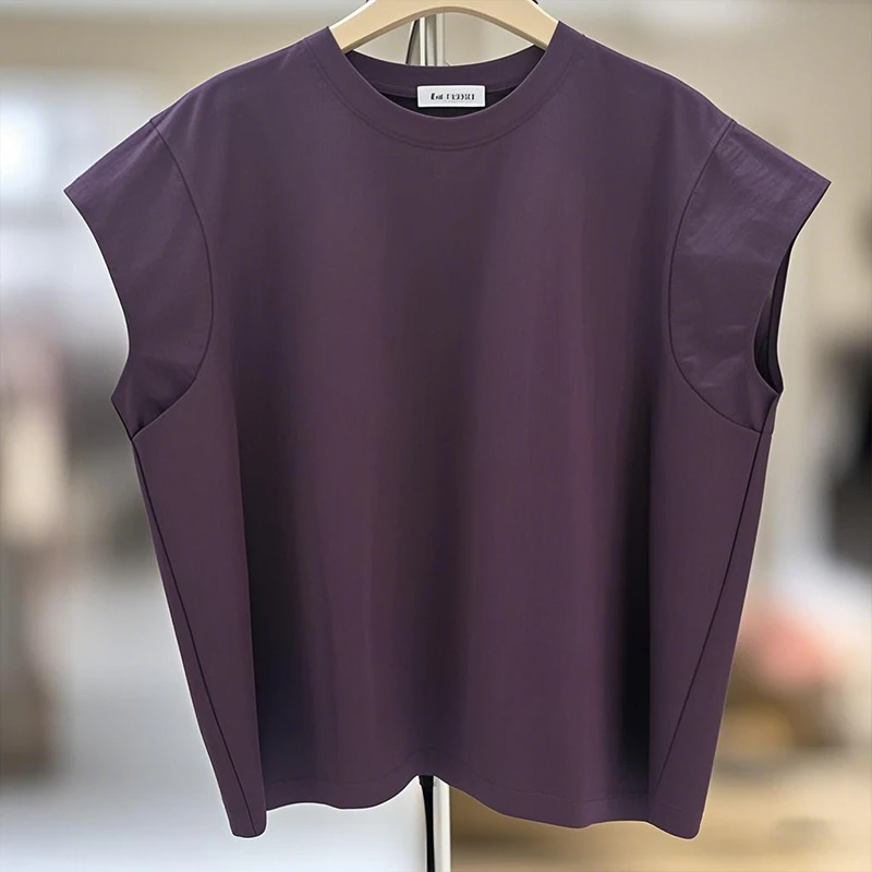 zaw大码女装设计感无袖T恤女胖mm洋气遮肉巨遮肚子显瘦上衣/25233