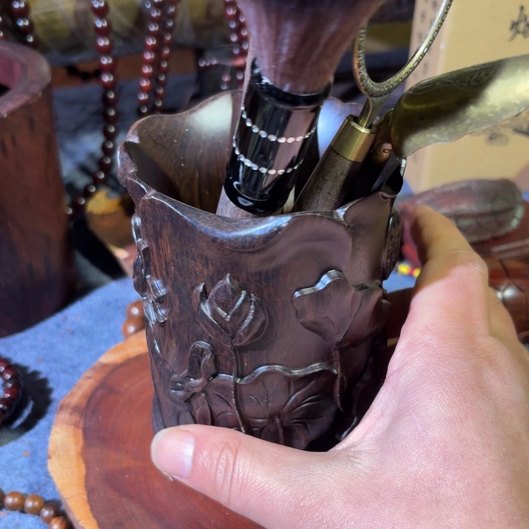 风车木（黑檀木）笔筒六件套