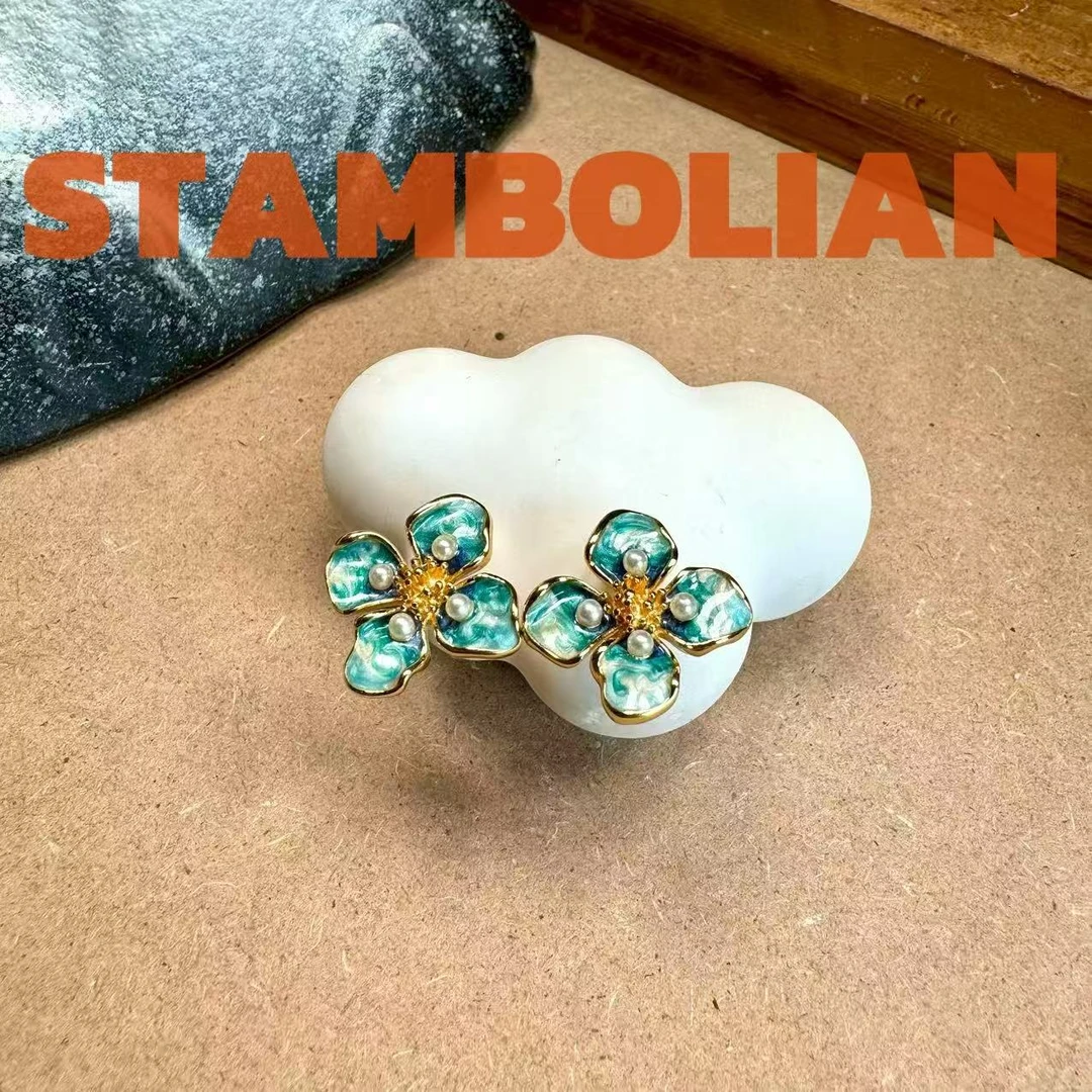 耳饰 正品STAMBOLIAN【夏日海浪】 绿珐琅耳钉AE972