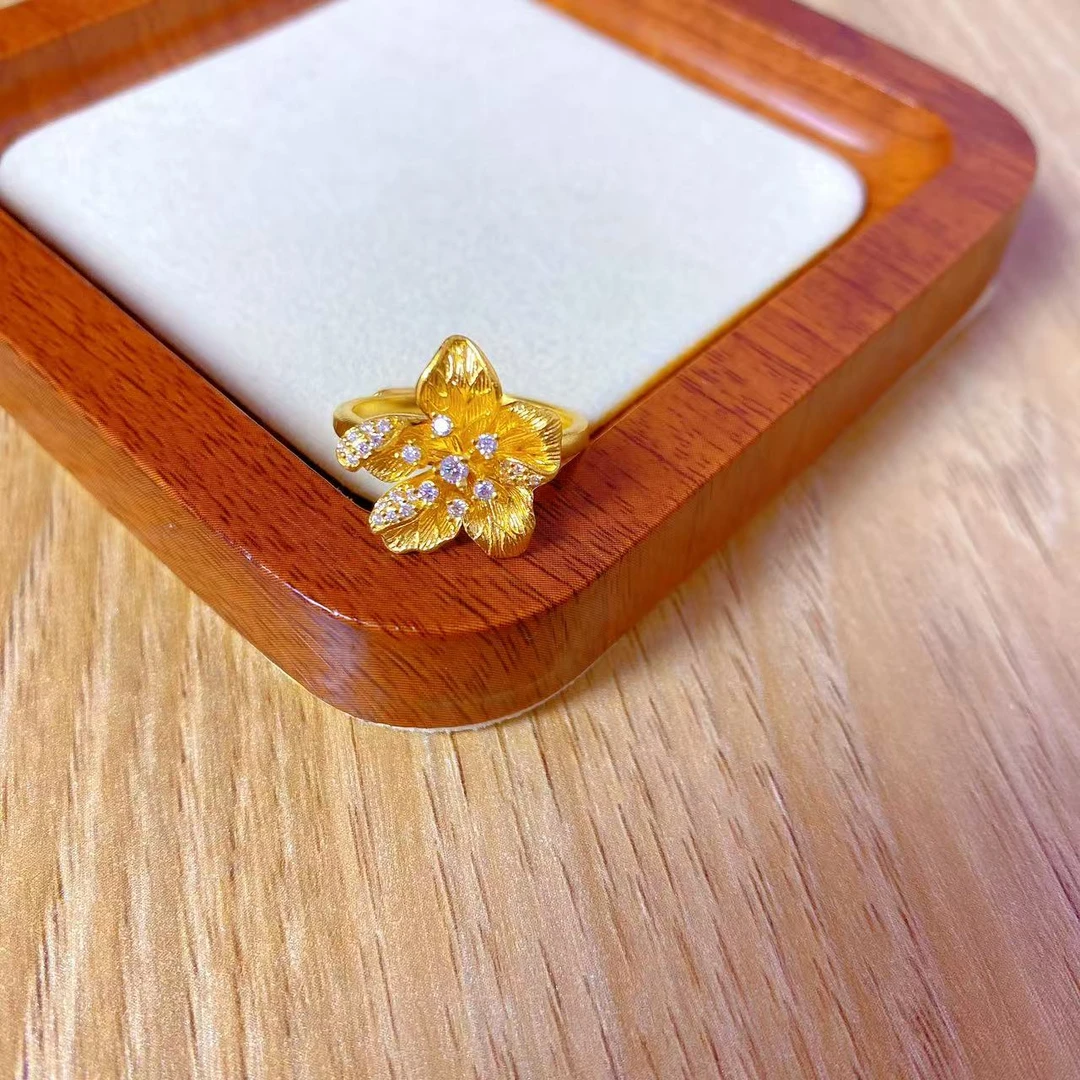 足金999 简约百搭缤纷玫瑰花戒指