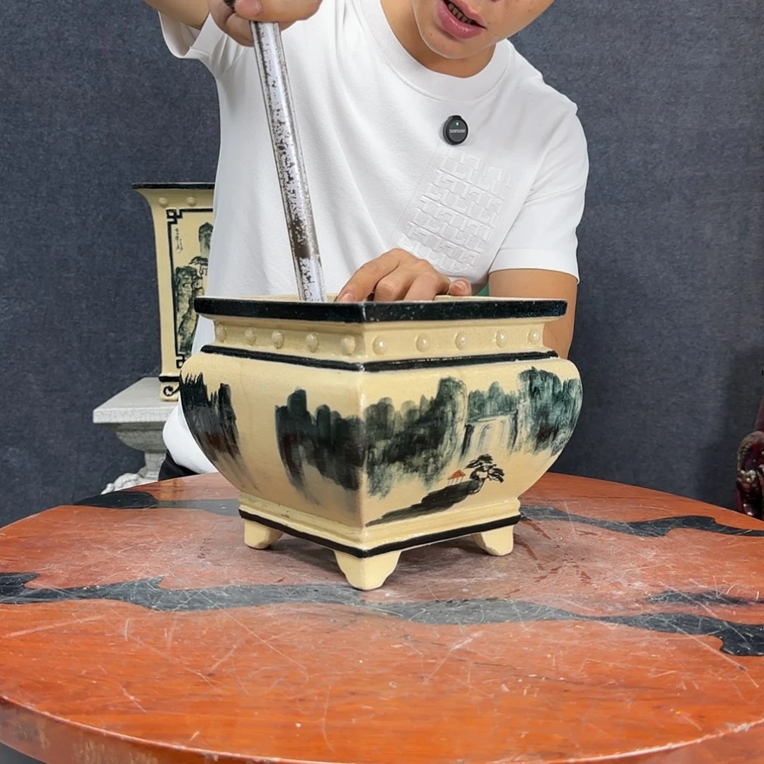 正宗岭南石湾盆内口14深14微瑕