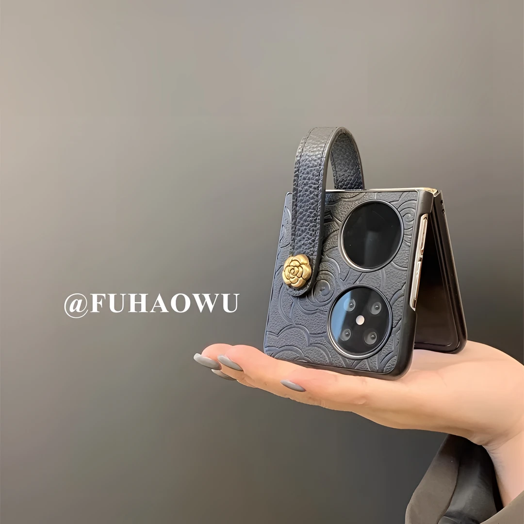 复古山茶花适用华为pocket2手机壳novaFlip折叠屏P50Pocket s手提