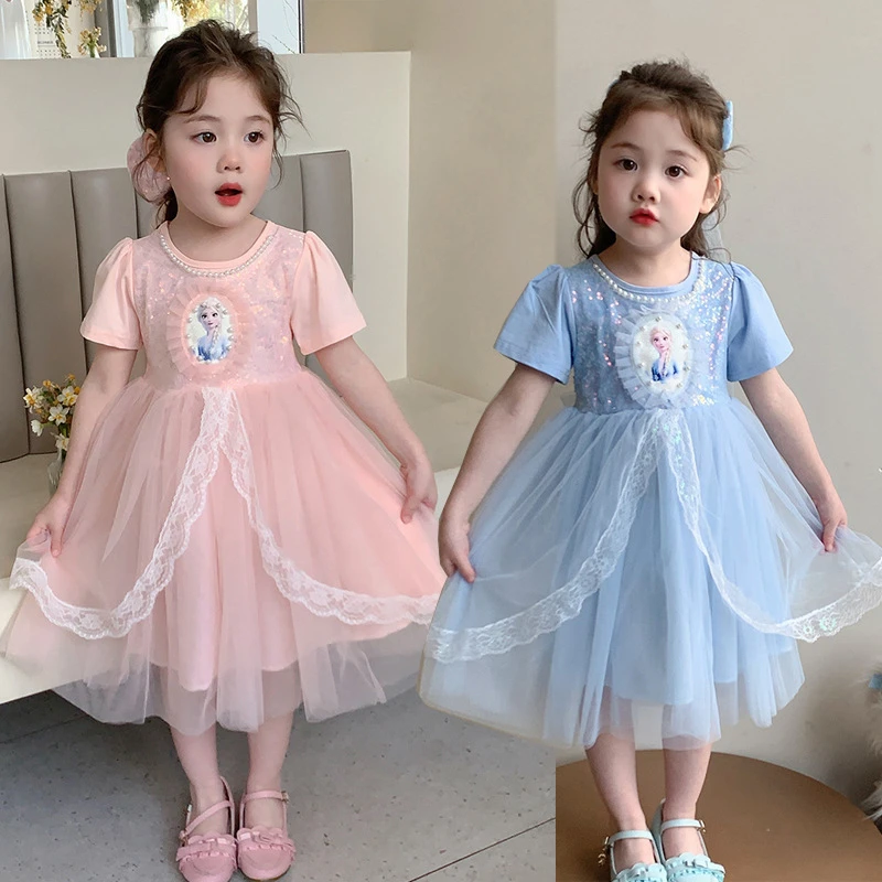 2 025新款夏装女童爱莎公主连衣裙亮片生日礼服公主裙
