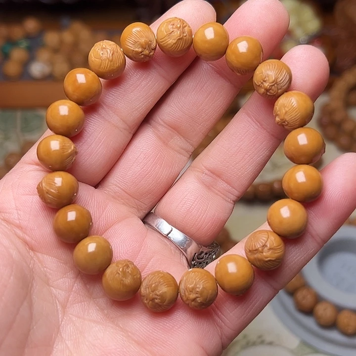 猴头核桃手串猴头雕刻精工小龙面钟馗手串单圈