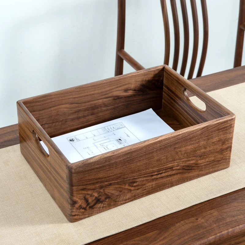 可放A4纸）南天门北美黑胡桃桌面收纳盒 35*25*13高