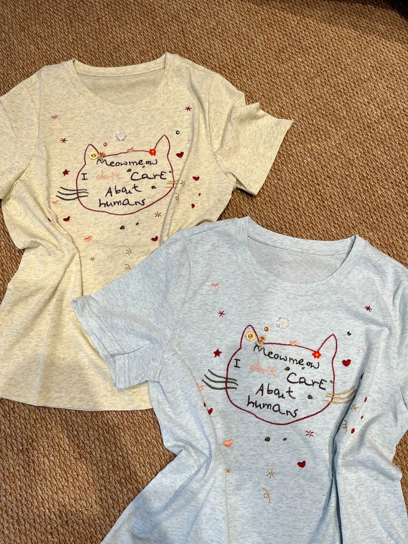 夏季时尚休闲钉珠彩色爱心字母刺绣短袖T恤上衣女【爱心字母T】