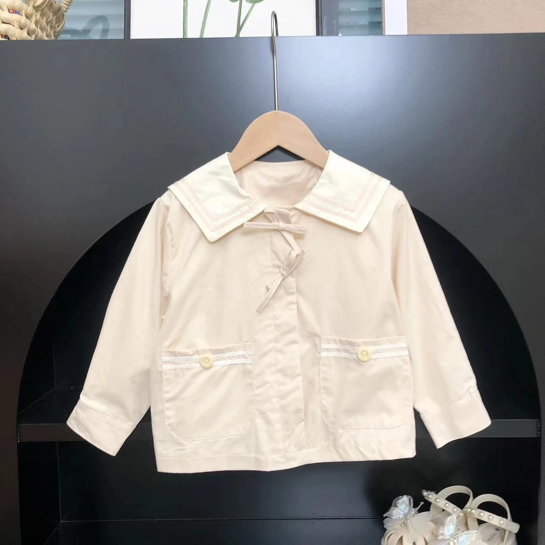 BH-40717-（面包）新款秋季女宝宝粉色外套时尚大翻领风衣小香风