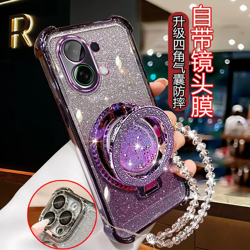 适用OPPOK13TurboPro手机壳女 夏高级感PLE110闪粉软壳带流沙支架